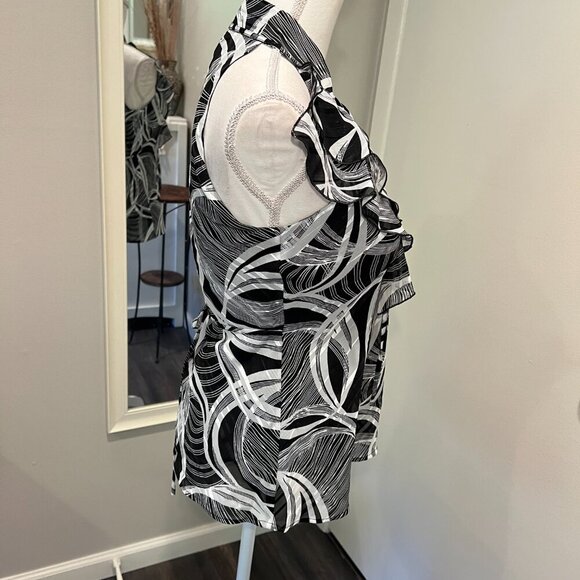 NWT Cache Black & White Geometric Sleeveless Ruffle Blouse, Size Small - Picture 5 of 15